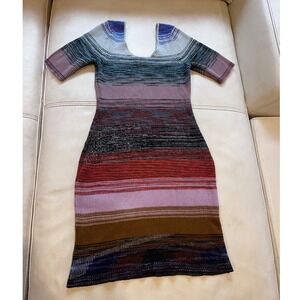 Anthropologie Space Dye Sweater Dress Large Ribbed Knit Multi Color Short Sleeve